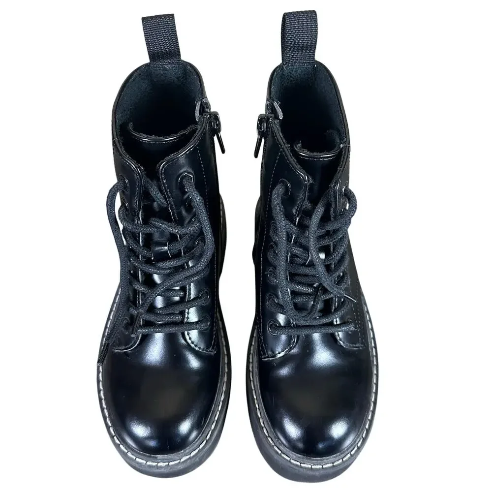 H&M Little Girl Black Lace-Up Combat Boots, Size 13.5